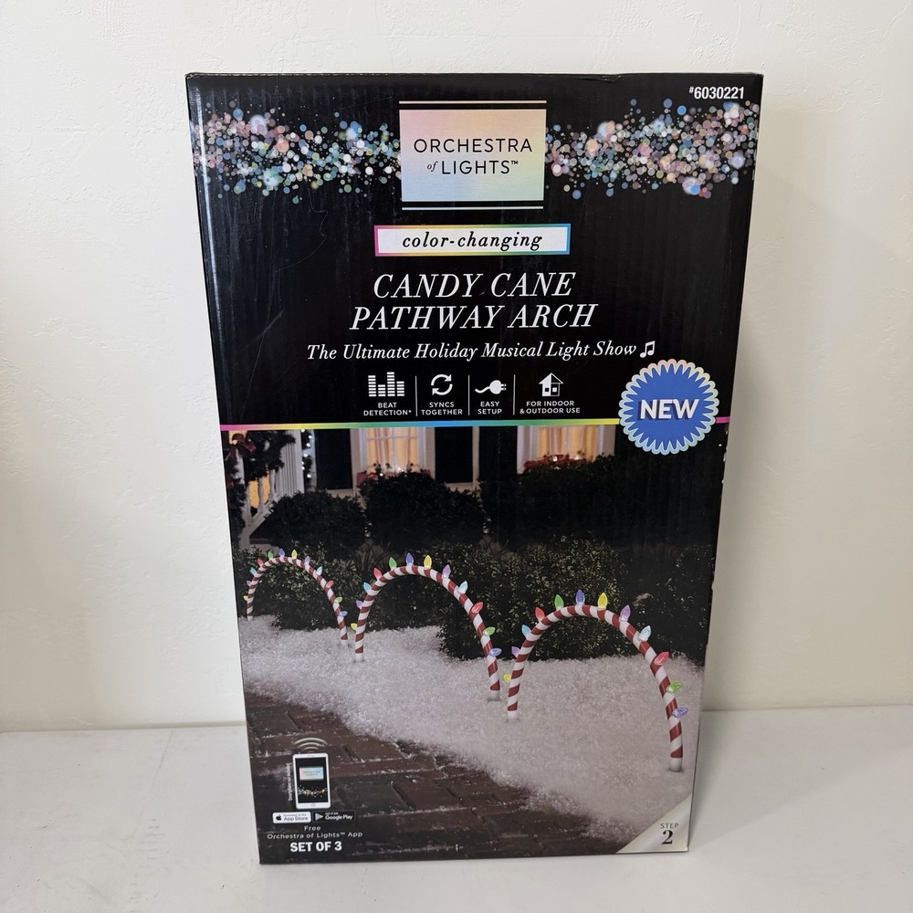 Gemmy Orchestra of Lights 3-Count LED Christmas Candy Cane Arch Pathway Markers
